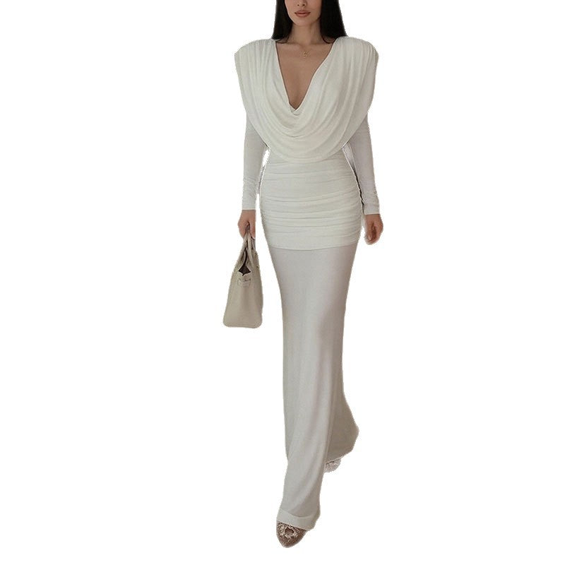 Damen Maxikleid mit Wickelausschnitt und Drapierung Eveloria