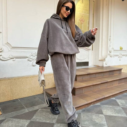 Damen Fleece-Loungewear-Set mit Kapuze Weit Eveloria