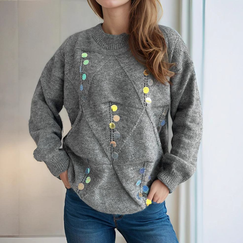 Damen Strickpullover mit Pailletten Eveloria