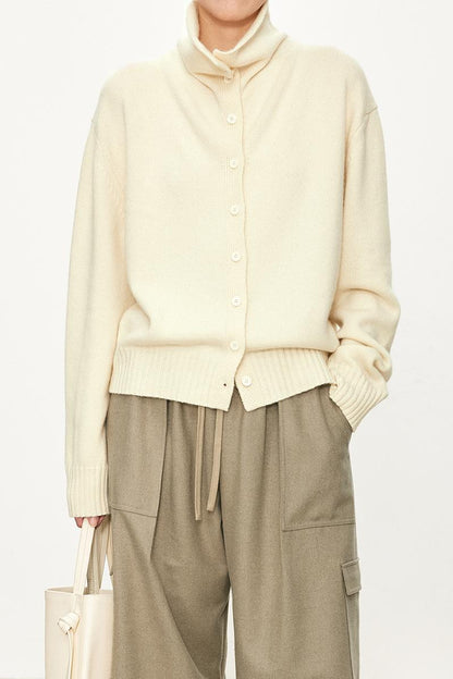 Damen Strickcardigan Hochkragen Knopfleiste Grau Eveloria