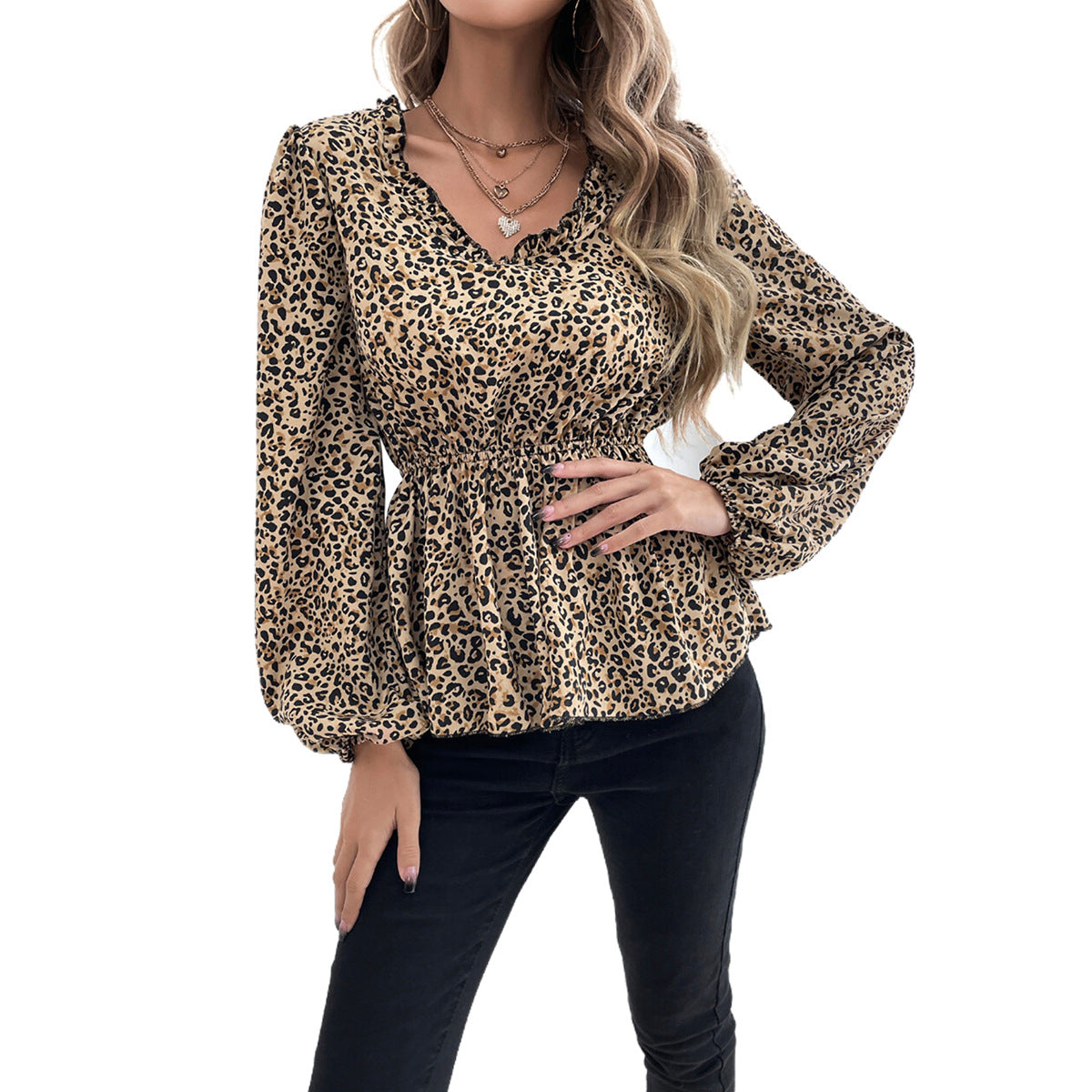 Damen Bluse Animalmuster Voluminöse Ärmel Eveloria