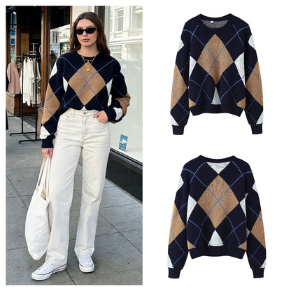 Damen Pullover Rautenmuster Elegantes Design Eveloria - Eveloria