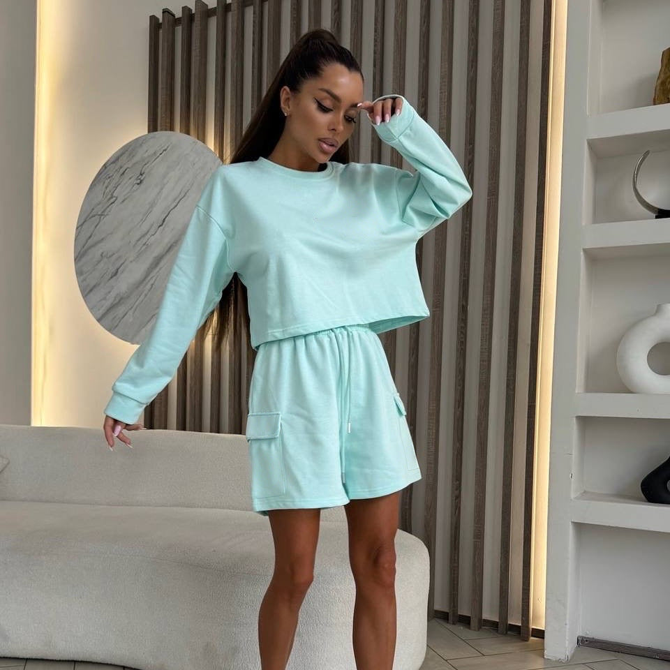 Damen Freizeitanzug Oversized Sweatshirt Kurze Hose Eveloria