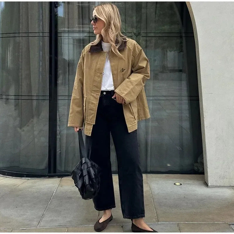 Damen Modische Baumwolljacke Abnehmbarer Kragen