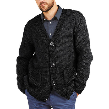 Herren Grobstrickjacke V-Ausschnitt Warm Beige