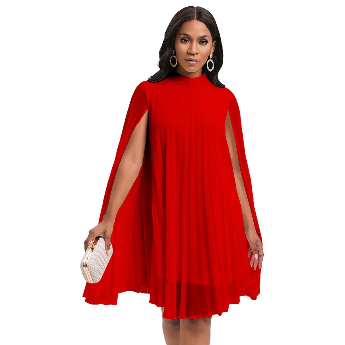 Damen Plisseekleid mit Kapuze und schwingendem Schnitt Eveloria