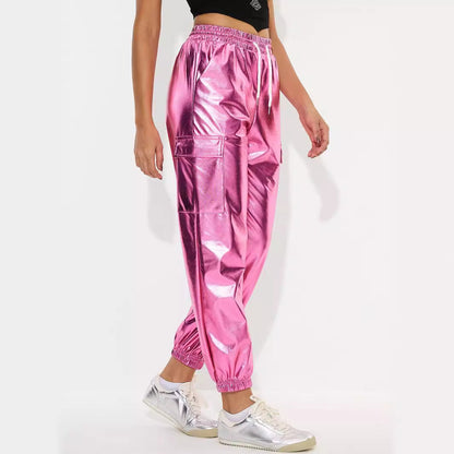 Damen Sportliche Glänzende Freizeithose Eveloria