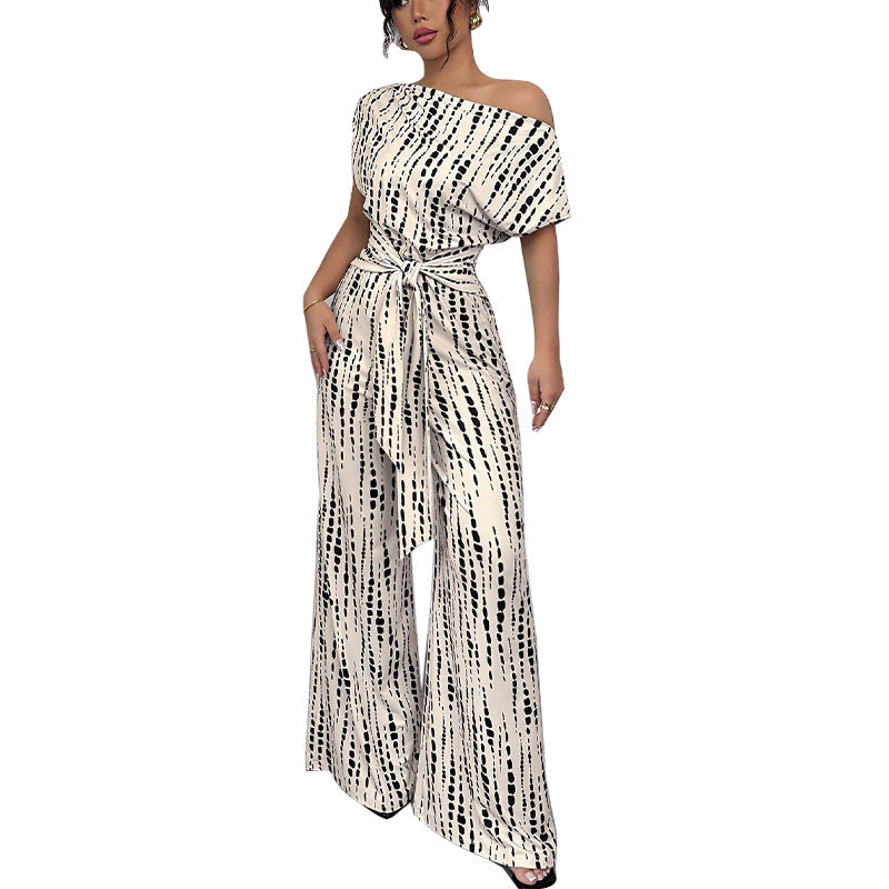 Damen Jumpsuit Asymmetrischer Ausschnitt Florale Rüschen