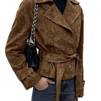 Damen Wildlederjacke Mit Gürtel Eveloria