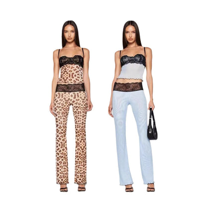Damen Leggings Spitzenbund Tiermuster