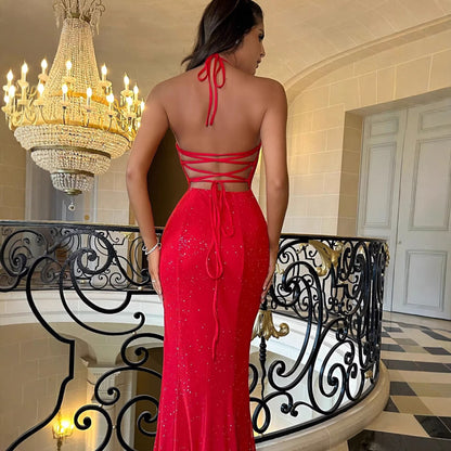 Damen Abendkleid Paillettenbesatz Schlitz Eveloria