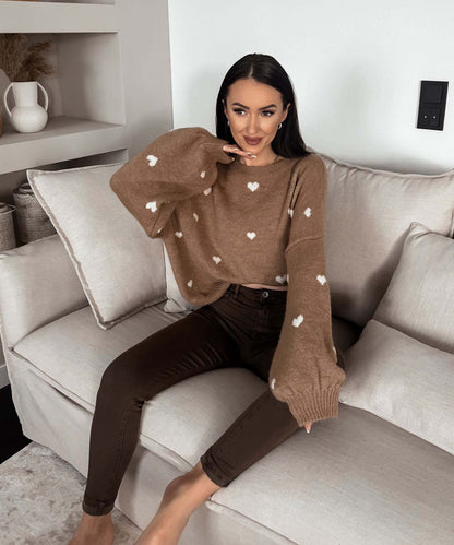 Damen Strickpullover Weitem Schnitt Herzmotiv Kuschelig