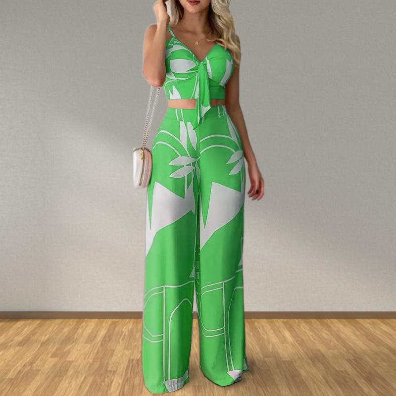 Damen Crop- Hosen Set Elegant Weite Hose Eveloria