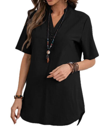 Damen Blusenshirt Kurzärmlig Modern Druckknöpfe Bequem Weiß