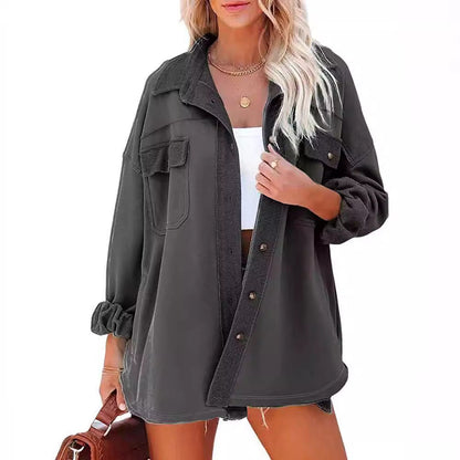 Damen Oversized-Hemdjacke aus Baumwolle mit Taschen und modernem