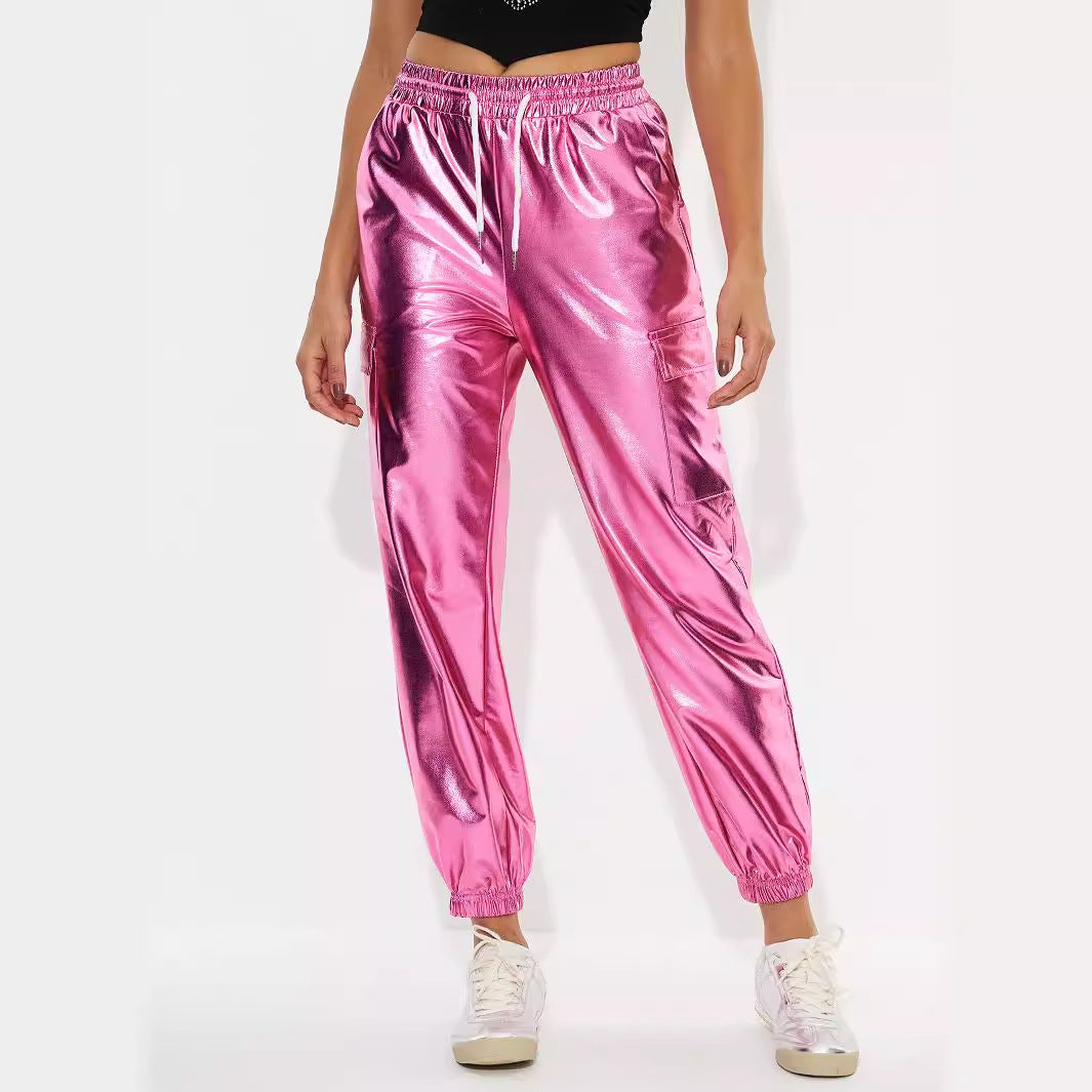 Damen Sportliche Glänzende Freizeithose Eveloria