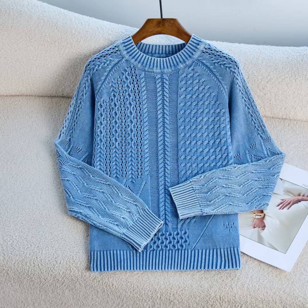 Damen Pullover Strukturiertes Zopf-Design Rundhals Eveloria