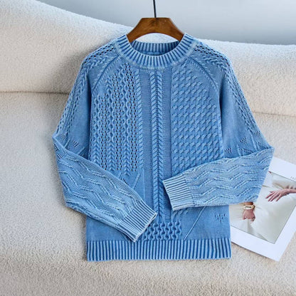 Damen Pullover Strukturiertes Zopf-Design Rundhals Eveloria
