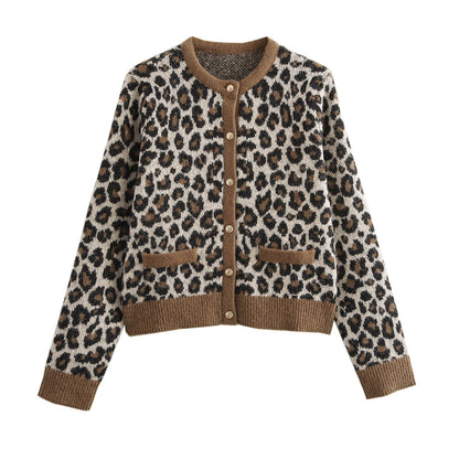 Damen Strickcardigan Animal-Print Kuschelig Mit Taschen