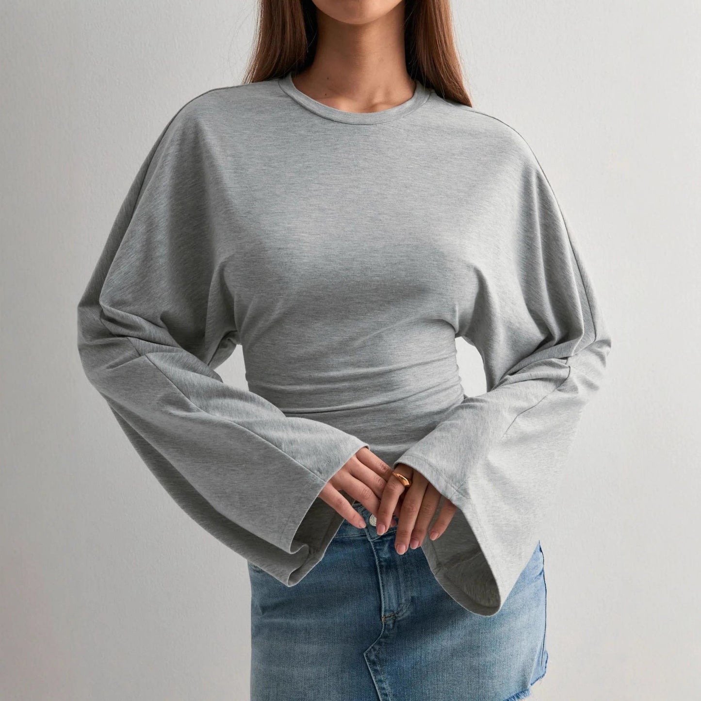 Damen Cropped Langarmshirt Weit Ärmel Eveloria - Eveloria