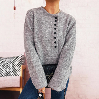 Damen Strickpullover mit Knoten und Knöpfen