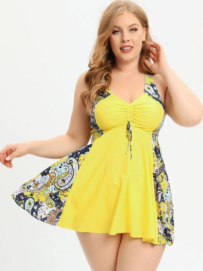 Eveloria Damen Badeanzugkleid Plus Size V-Ausschnitt mit Kreuzträgern