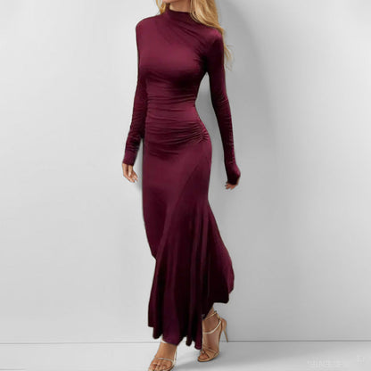 Damen Maxikleid Langarm Figurformend Elegant Rollkragen