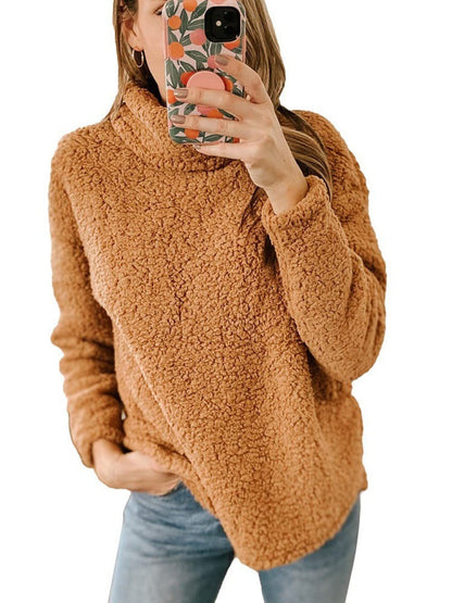 Damen Fleece-Pullover Hochkragen Strukturiert Grau Eveloria