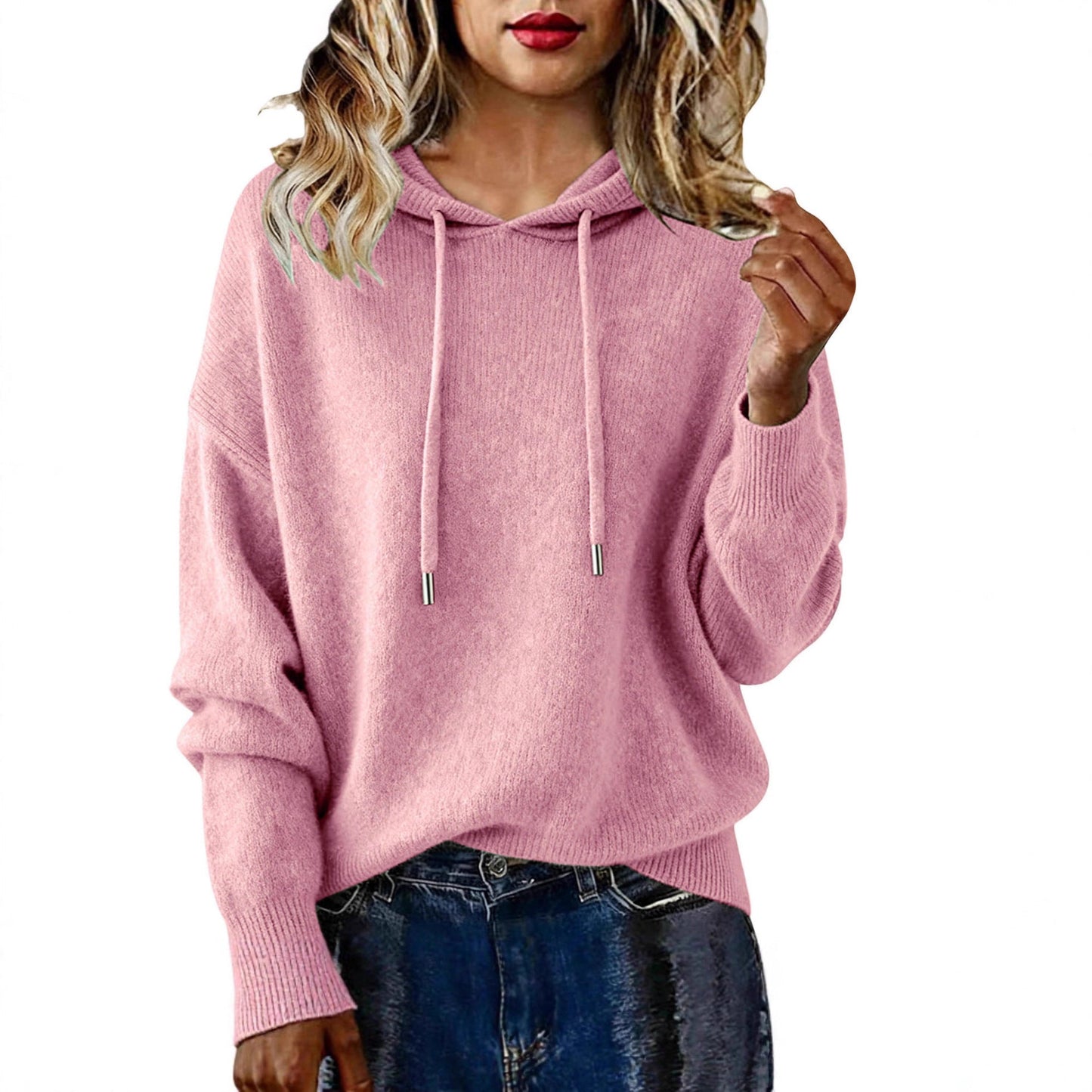 Damen Oversized Kapuzensweatshirt Texturiert Kordelzug Grau
