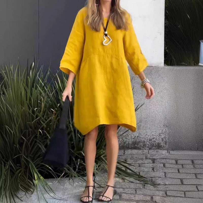 Eveloria Damenkleid Einfarbig Baumwolle Mit Taschen