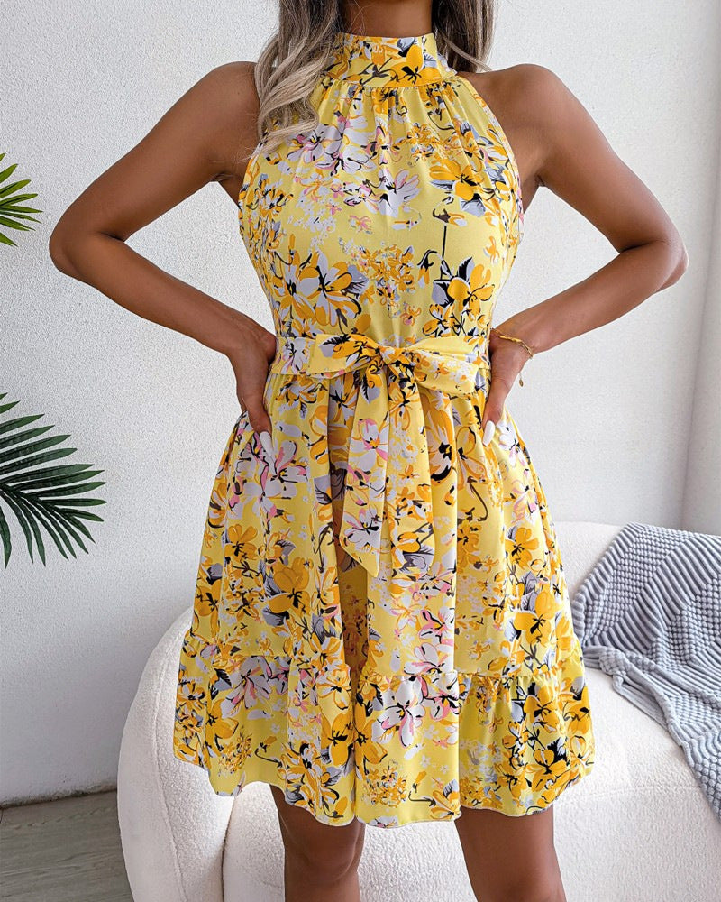 Damen Halterkleid Blumendesign Verspielter Rock Eveloria