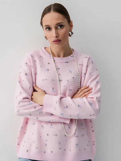 Damen Sweatpullover Oversized Floralmuster Grün Eveloria