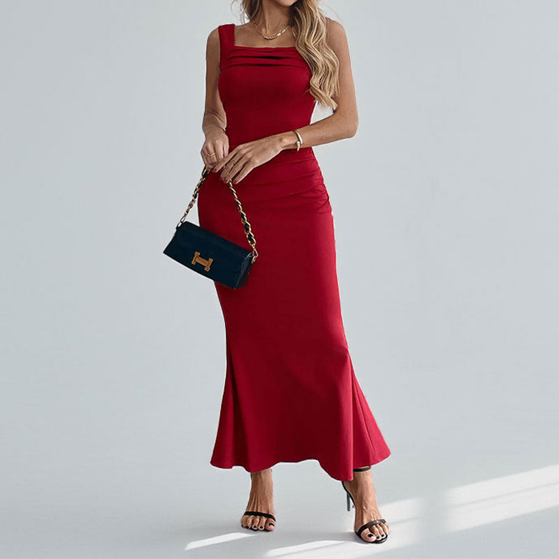 Damen Maxikleid Figurbetont U-Ausschnitt Elegantes Design Eveloria