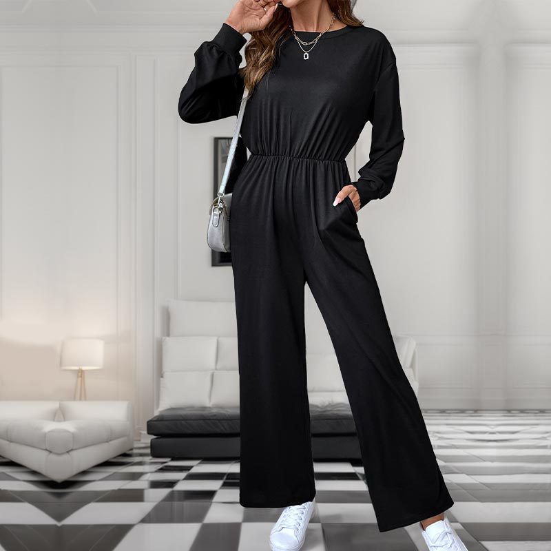 Damen Jumpsuit Tailliert Mit Seitentaschen Schwarz Eveloria - Eveloria