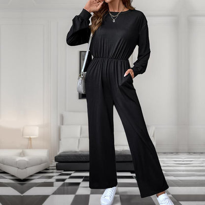 Damen Jumpsuit Tailliert Mit Seitentaschen Schwarz Eveloria - Eveloria