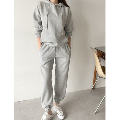 Damen Hoodie Jogginghose Set Baumwollmix Weich Schwarz - Eveloria