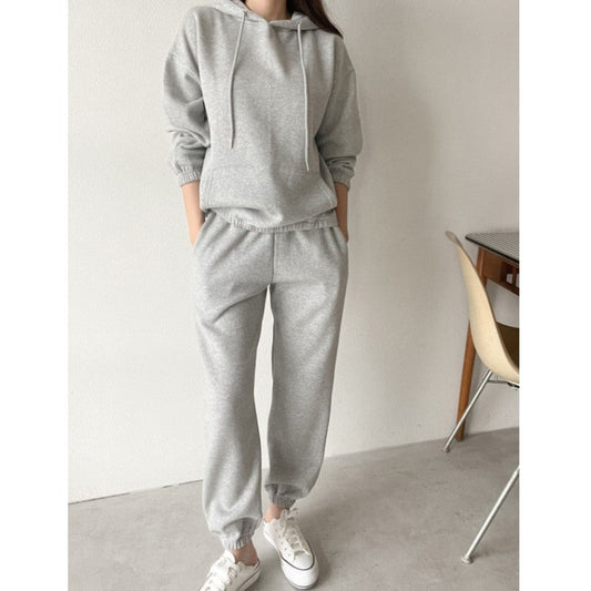 Damen Hoodie Jogginghose Set Baumwollmix Weich Schwarz - Eveloria