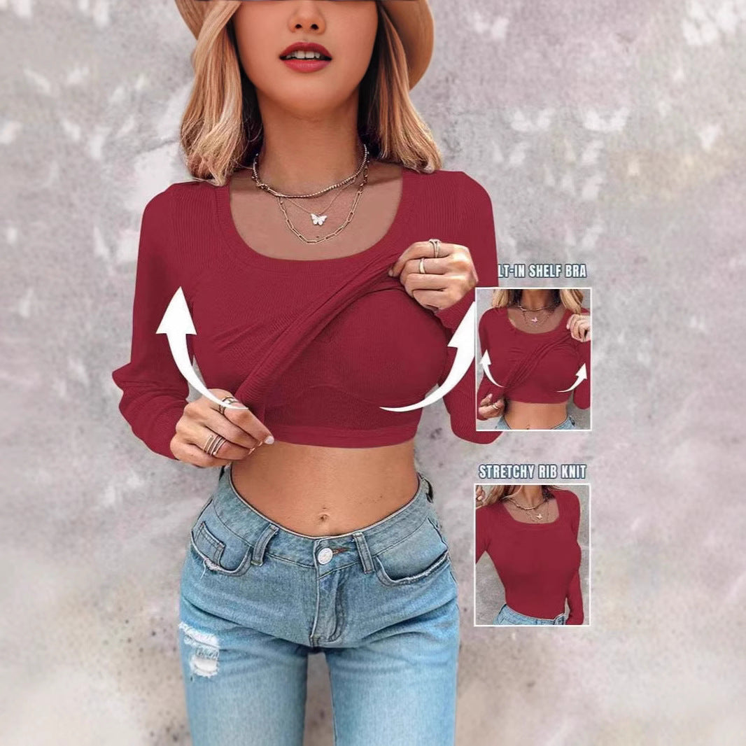 Damen Cropped Langarmshirt mit Trägershirt Eveloria