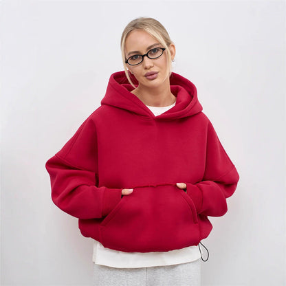Damen Oversize Hoodie Weiches Innenfutter Kängurutasche Grau Eveloria
