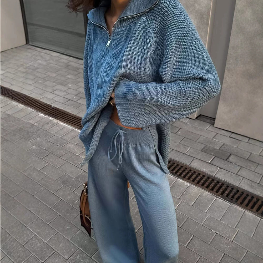 Damen Strickpullover Kapuze Reißverschluss Eveloria