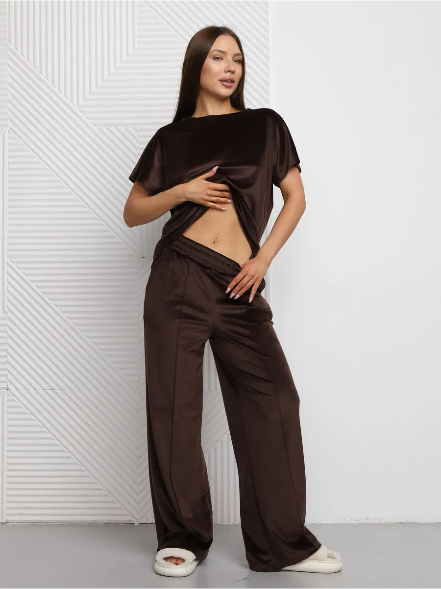 Damen Satin Loungewear Set Lässiger Schnitt Weite Hose