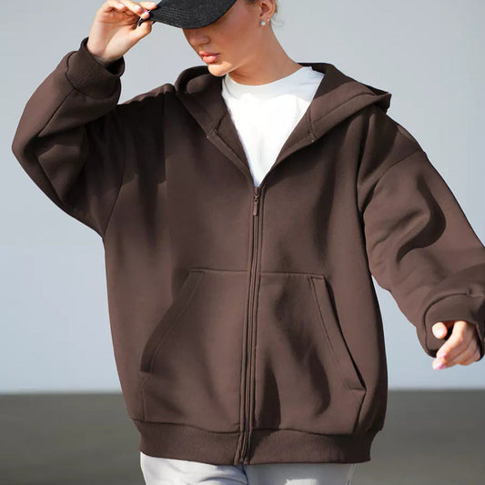 Damen Zip-Hoodie-Jacke Weich Kängurutaschen Schwarz Eveloria - Eveloria
