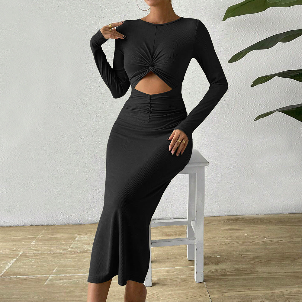 Damen Midikleid Rüschendetails Cut-Outs Eveloria