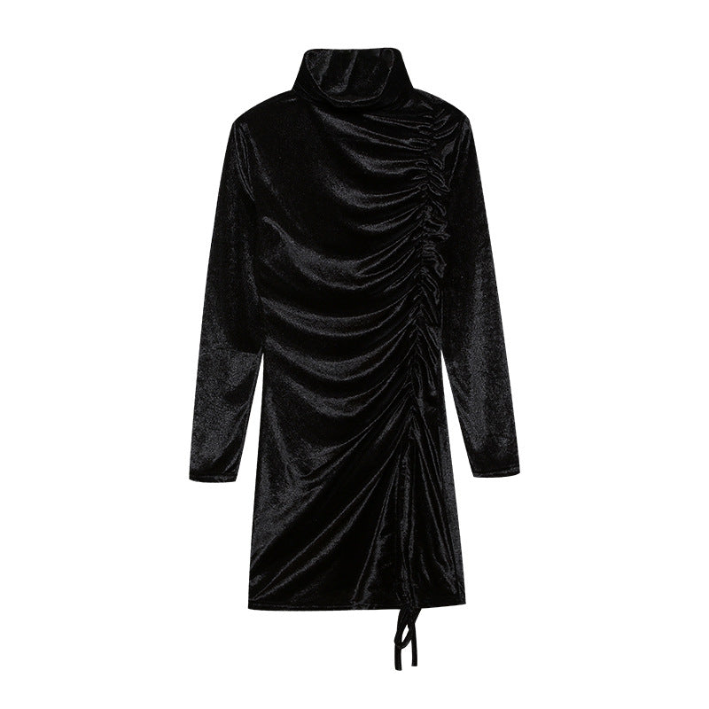 Damen Partykleid Hochgeschlossener Kragen Raffungen Eveloria