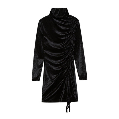 Damen Partykleid Hochgeschlossener Kragen Raffungen Eveloria