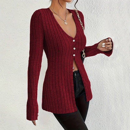 Damen Langarm Cardigan Feine Rippstruktur Elegant Eveloria