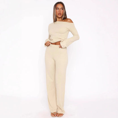 Damen Strickensemble Asymmetrisch Weites Bein