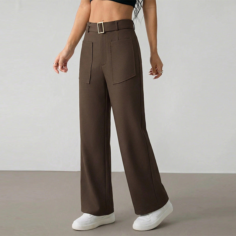 Damen Culotte Weit mit Gürtel und Taschen Schwarz - Eveloria