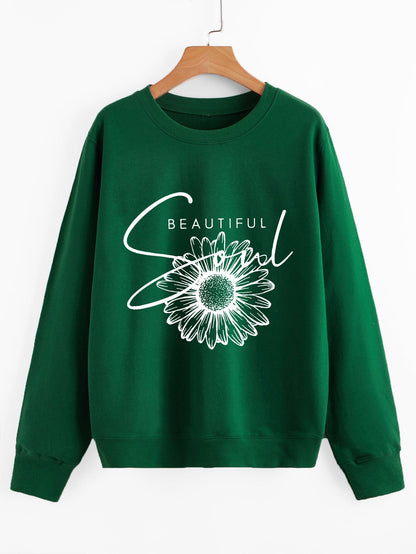 Damen Sweatshirt Floralmuster Mit Schriftzug Eveloria