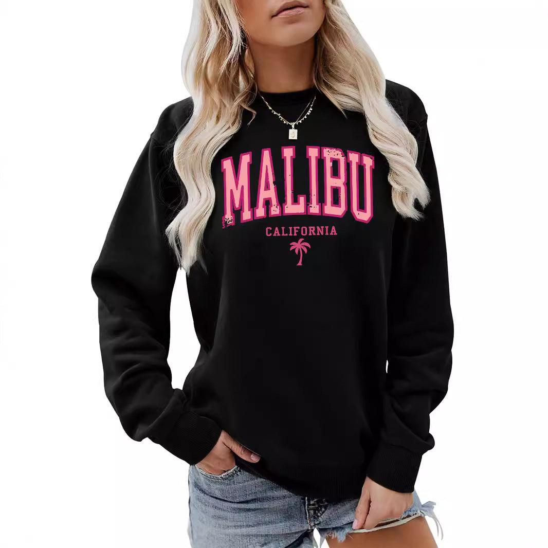 Damen Sweatshirt Malibu Schriftzug Lässiger Schnitt Eveloria